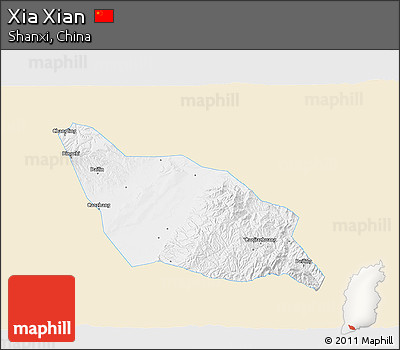 Classic Style 3D Map of Xia Xian, single color outside