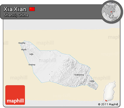 Classic Style 3D Map of Xia Xian, single color outside