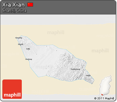 Classic Style 3D Map of Xia Xian, single color outside