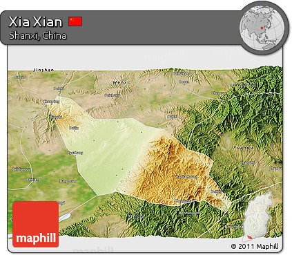 Physical 3D Map of Xia Xian, satellite outside