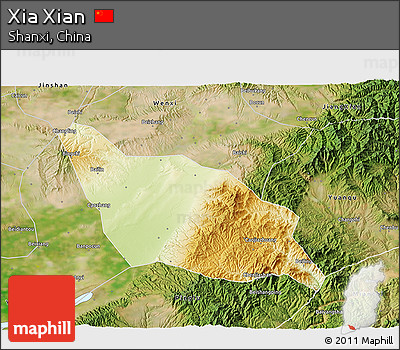 Physical 3D Map of Xia Xian, satellite outside