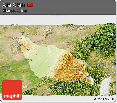 Physical 3D Map of Xia Xian, satellite outside