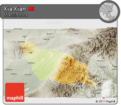 Physical 3D Map of Xia Xian, semi-desaturated