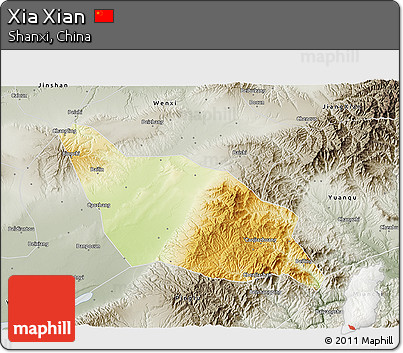 Physical 3D Map of Xia Xian, semi-desaturated