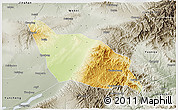 Physical 3D Map of Xia Xian, semi-desaturated