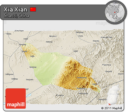 Physical 3D Map of Xia Xian, shaded relief outside