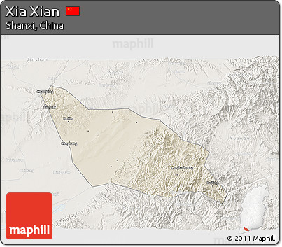 Shaded Relief 3D Map of Xia Xian, lighten