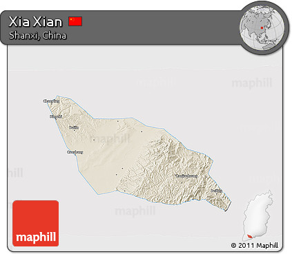 Shaded Relief 3D Map of Xia Xian, single color outside