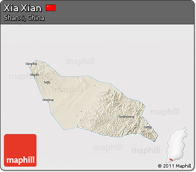 Shaded Relief 3D Map of Xia Xian, single color outside