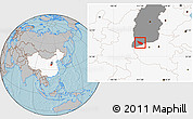 Gray Location Map of Xia Xian, highlighted country, highlighted parent region, hill shading