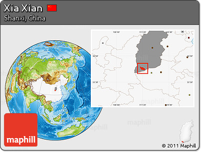 Physical Location Map of Xia Xian, highlighted country, highlighted parent region