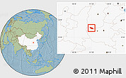 Savanna Style Location Map of Xia Xian, highlighted country, hill shading