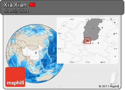 Shaded Relief Location Map of Xia Xian, highlighted country, highlighted parent region