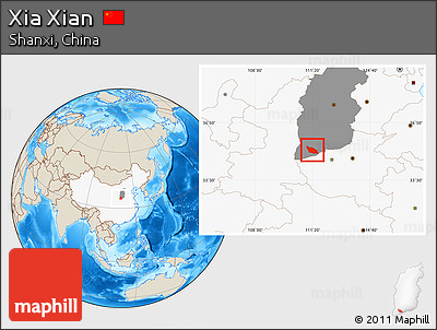 Shaded Relief Location Map of Xia Xian, highlighted country, highlighted parent region