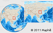 Shaded Relief Location Map of Xia Xian, highlighted parent region, within the entire country