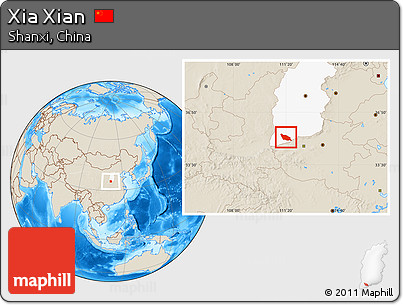 Shaded Relief Location Map of Xia Xian, highlighted parent region