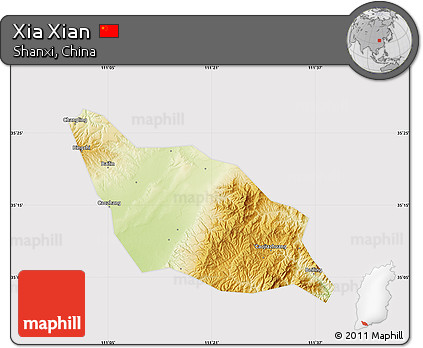 Physical Map of Xia Xian, cropped outside