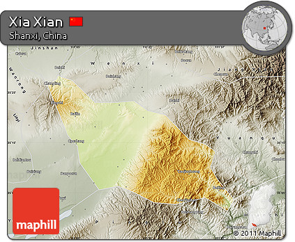Physical Map of Xia Xian, semi-desaturated