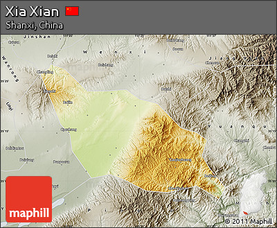 Physical Map of Xia Xian, semi-desaturated