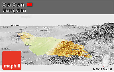 Physical Panoramic Map of Xia Xian, desaturated