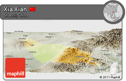 Physical Panoramic Map of Xia Xian, semi-desaturated