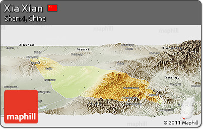 Physical Panoramic Map of Xia Xian, semi-desaturated