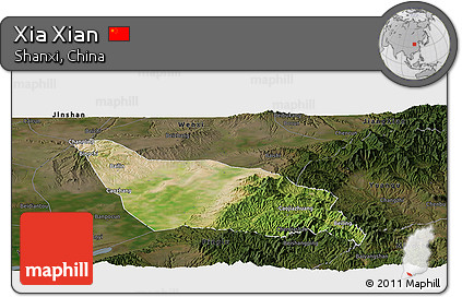 Satellite Panoramic Map of Xia Xian, darken