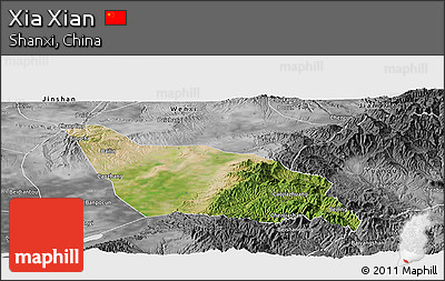 Satellite Panoramic Map of Xia Xian, desaturated