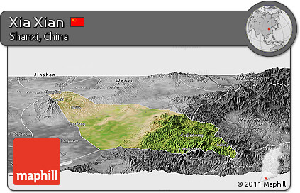 Satellite Panoramic Map of Xia Xian, desaturated