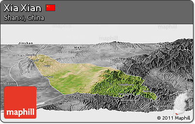 Satellite Panoramic Map of Xia Xian, desaturated