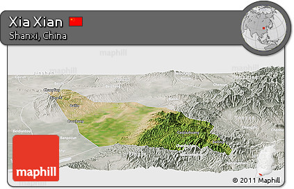 Satellite Panoramic Map of Xia Xian, lighten, semi-desaturated