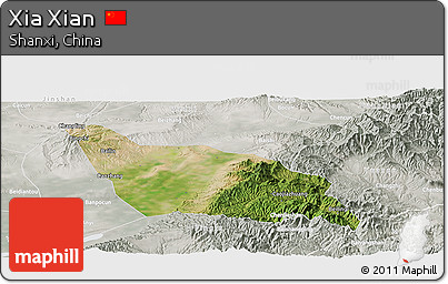 Satellite Panoramic Map of Xia Xian, lighten, semi-desaturated