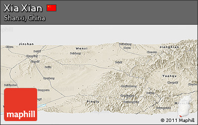 Shaded Relief Panoramic Map of Xia Xian