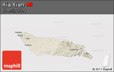 Shaded Relief Panoramic Map of Xia Xian, single color outside
