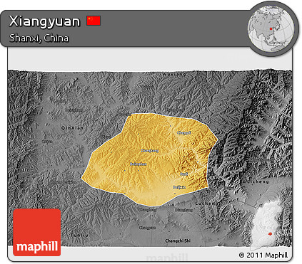 Physical 3D Map of Xiangyuan, darken, desaturated