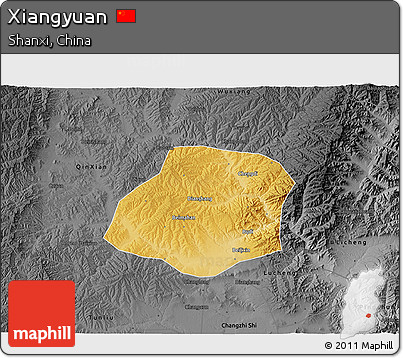 Physical 3D Map of Xiangyuan, darken, desaturated