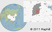 Savanna Style Location Map of Xiangyuan, highlighted country, highlighted parent region, hill shading