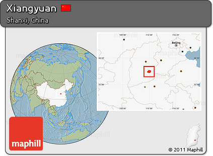 Savanna Style Location Map of Xiangyuan, highlighted country, hill shading