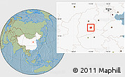 Savanna Style Location Map of Xiangyuan, highlighted country, hill shading