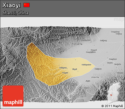 Physical 3D Map of Xiaoyi, desaturated