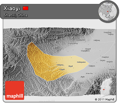 Physical 3D Map of Xiaoyi, desaturated