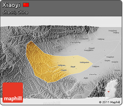 Physical 3D Map of Xiaoyi, desaturated