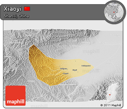 Physical 3D Map of Xiaoyi, lighten, desaturated