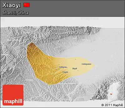 Physical 3D Map of Xiaoyi, lighten, desaturated