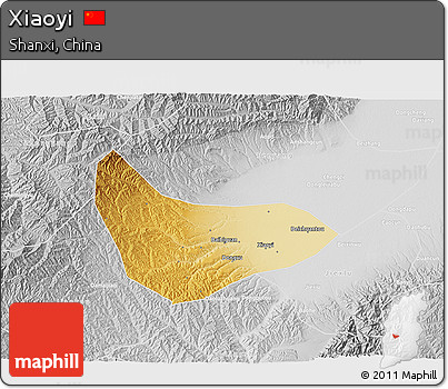 Physical 3D Map of Xiaoyi, lighten, desaturated