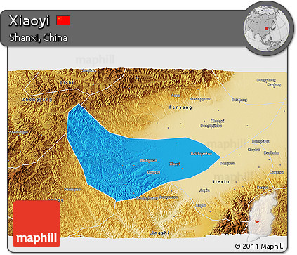 Political 3D Map of Xiaoyi, physical outside