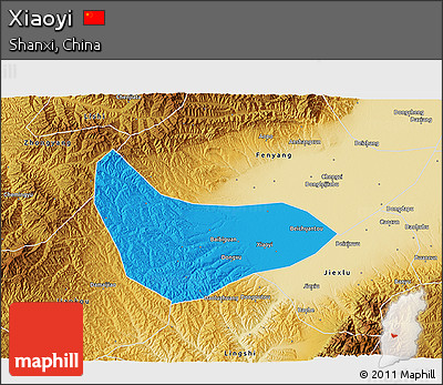 Political 3D Map of Xiaoyi, physical outside