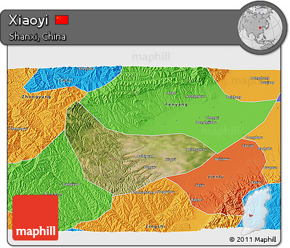 Satellite 3D Map of Xiaoyi, political outside