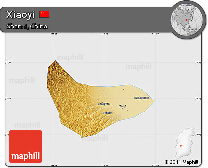 Physical Map of Xiaoyi, single color outside