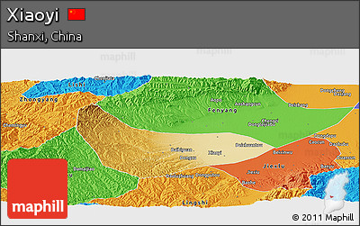 Physical Panoramic Map of Xiaoyi, political outside